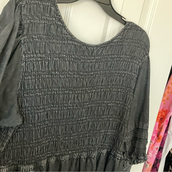 Terra & Sky Black Gray Wash Smocked Midi Dress - Picture 2 of 5